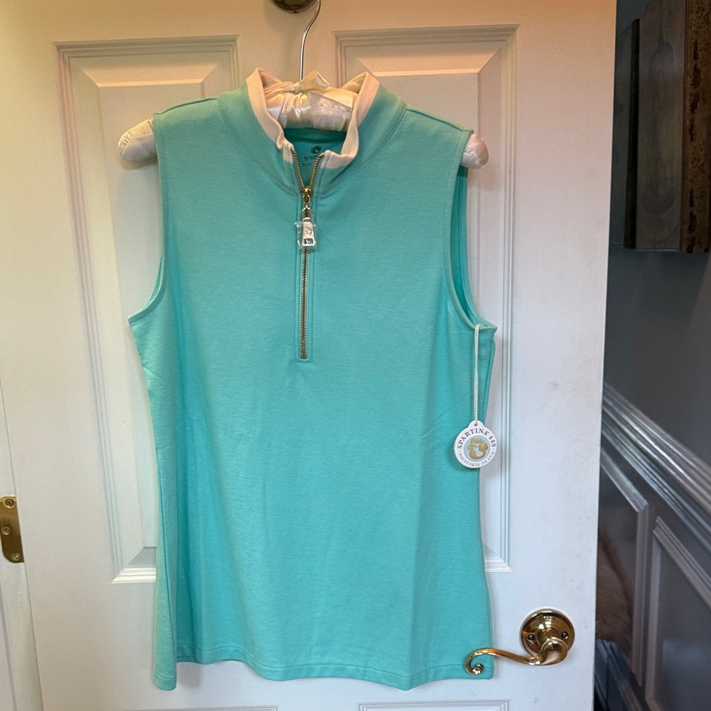 Spartina 449 Turquoise Top with White Trim NWT